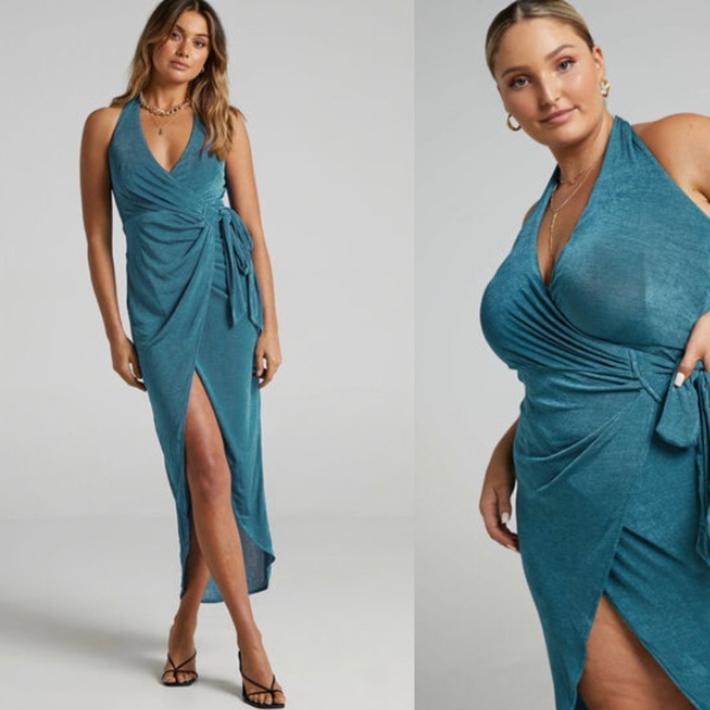 TRACEE HALTERNECK WRAP DRESS IN EMERALD